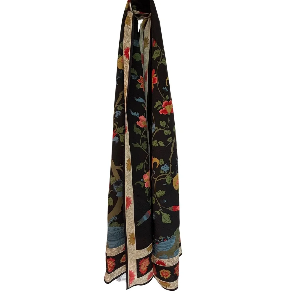 The Metropolitan Museum of Art Silk Scarf Black Floral Chinoiserie Made in Japan